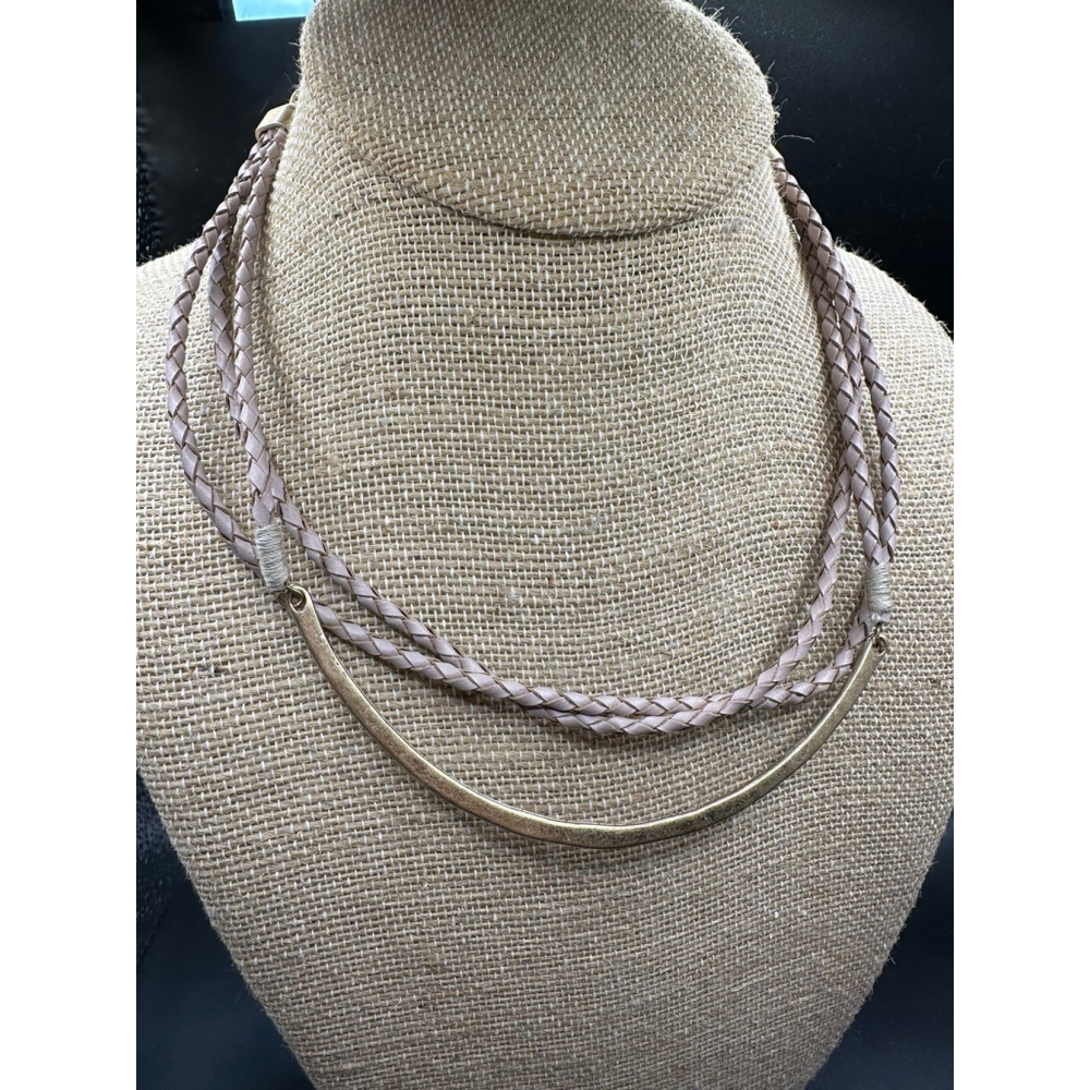 Three Strand Genuine Leather Necklace - Pale Pink